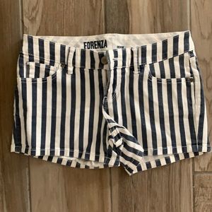 Blue and white striped jean shorts